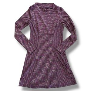Prana Alicia Dark Plum Striped Long Sleeve A-Line Dress Size Small